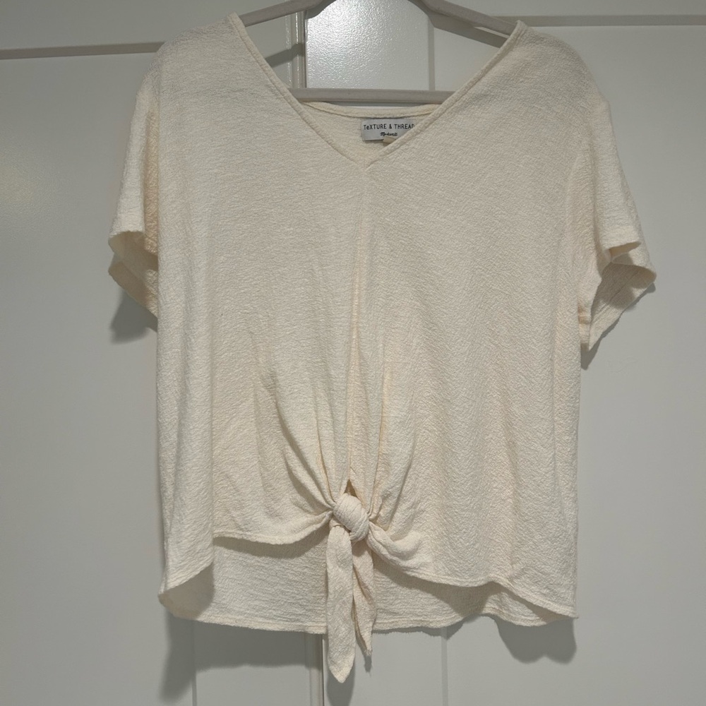 Cream V-Neck Tie Front Top